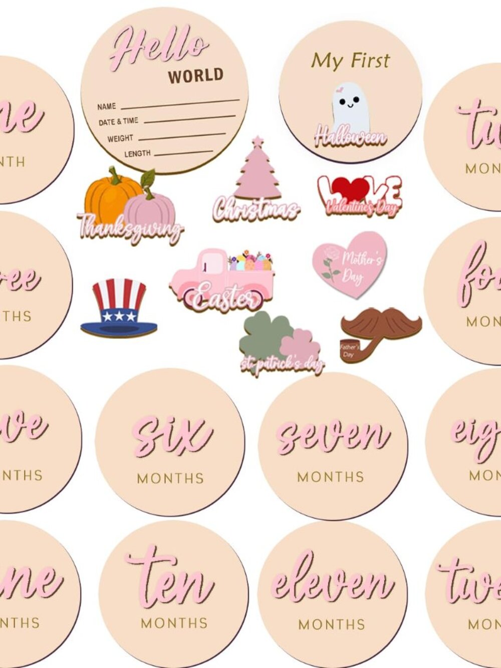 Monthly Baby Milestone Maker Discs, Baby Milestone Signs for Newborn Baby, Hello